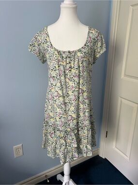 Floral Scoop Neck Short Sleeve Mini Dress - White Multi